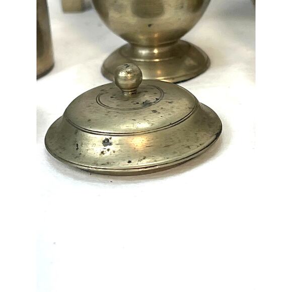 Vintage Betel Nut Box Kit Set 5 Lidded Canisters Divided Tray Indonesia Brass - Picture 4 of 10